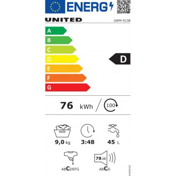 United UWM-9138 Πλυντήριο Ρούχων 9kg 1000 Στροφών United UWM-9138 Πλυντήριο Ρούχων 9kg 1000 Στροφών